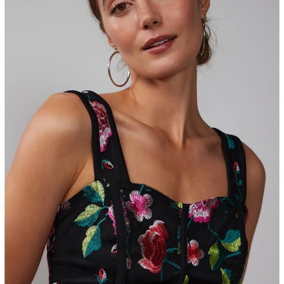 New York and Company Embroidered Mesh Peplum Top - Picture 2 of 6